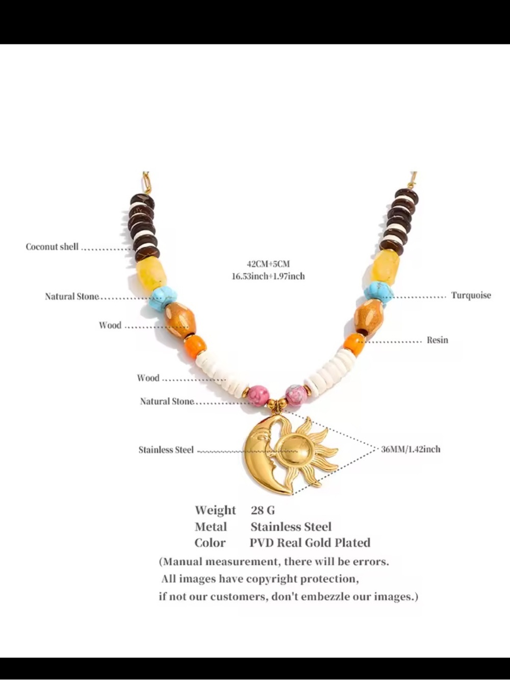 Celestial Sun Moon Gold Beaded Necklace - Picture 12 of 17
